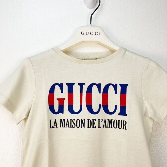 NWT Gucci Kids T-Shirt With Logo Prnt In Cream Size 4 - Picture 3 of 9